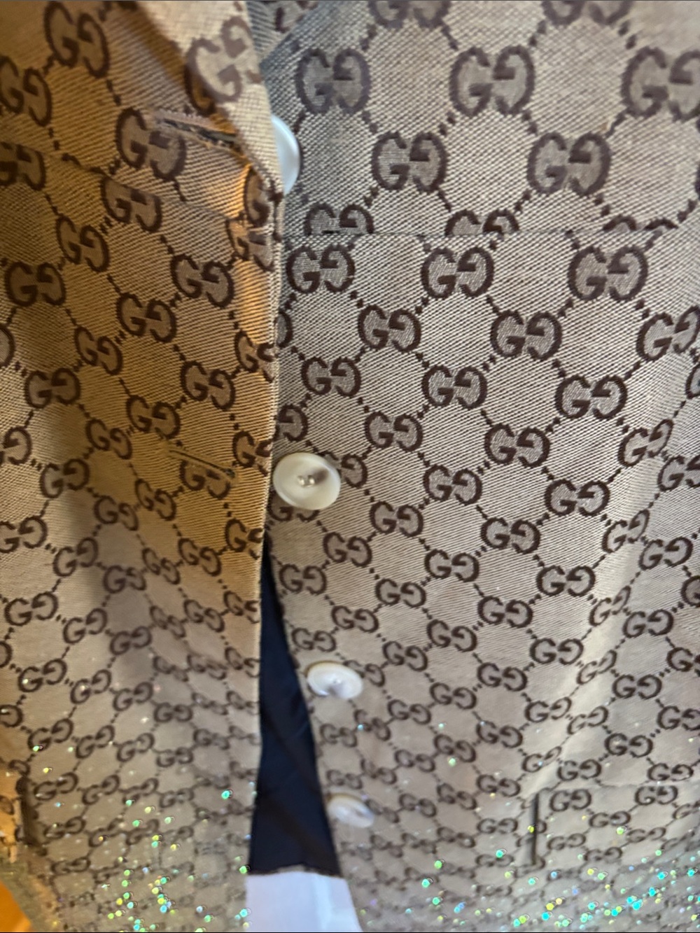 Gucci Beige Monogram GG Blazer with Red Corduroy Collar - Picture 5 of 5